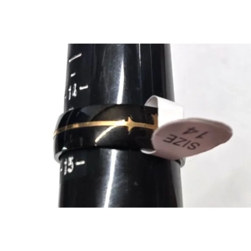 New Black Stainless Steel Ring Gold Tone Cross Inlay Size 14.5 Unisex Band Chris